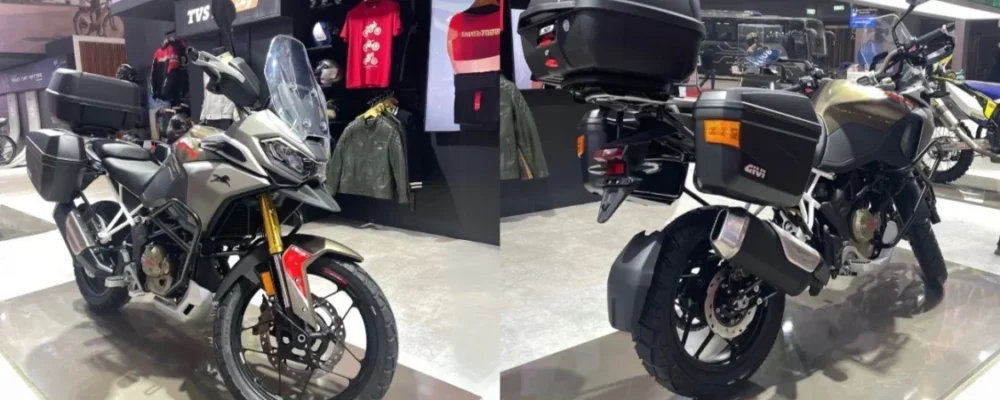 TVS RTX 300 adventure tourer front view with LED headlamps