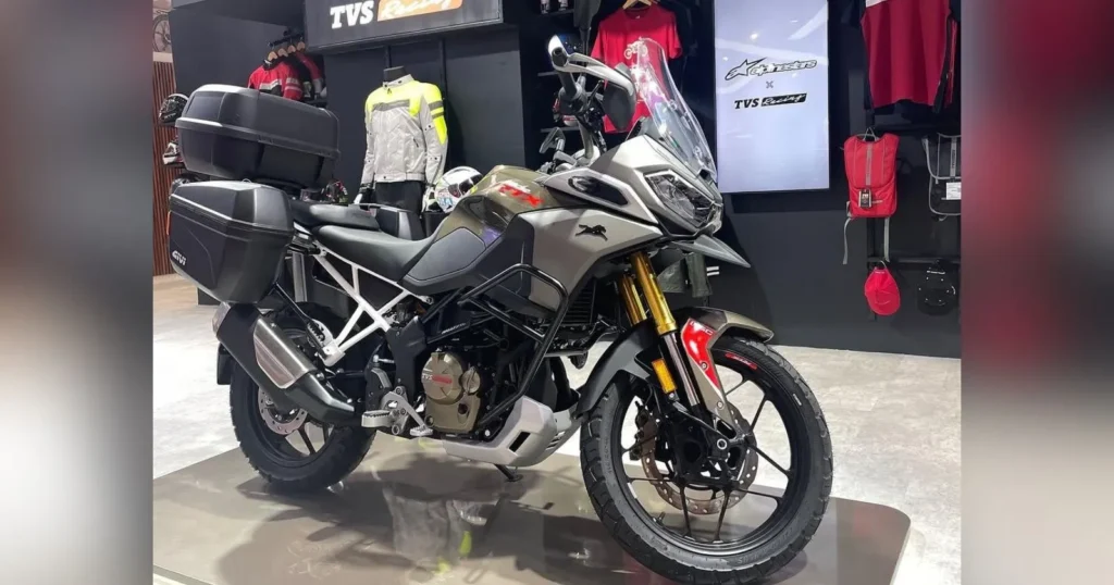 TVS RTX 300 adventure tourer front view with LED headlamps