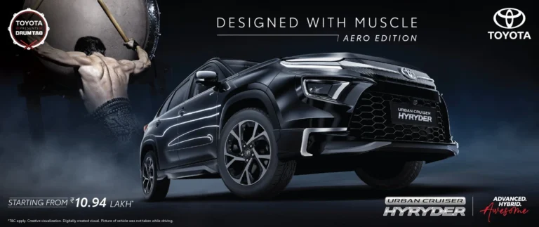 Toyota Hyryder Aero Edition front view with spoilers & side skirts