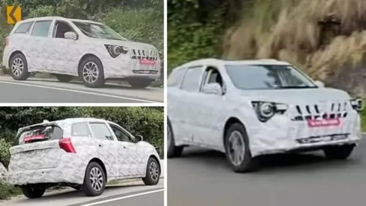 Spy shots of Mahindra XUV700 facelift showing new grille, triple-screen interior and updated headlights