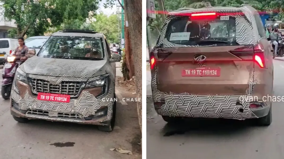 Spy shots of Mahindra XUV700 facelift showing new grille, triple-screen interior and updated headlights